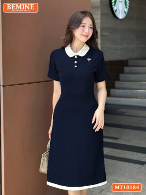 Đầm thiết kế BEMINE cổ sen viền dáng chữ A MT10184