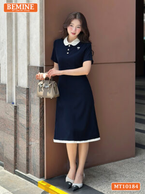 Đầm thiết kế BEMINE cổ sen viền dáng chữ A MT10184