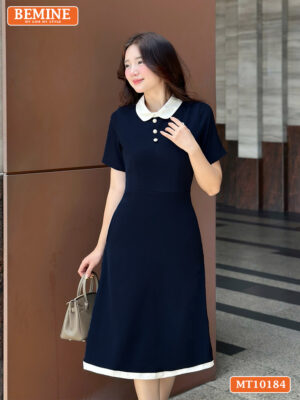 Đầm thiết kế BEMINE cổ sen viền dáng chữ A MT10184