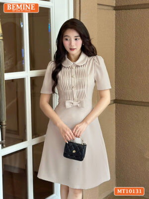 Đầm thiết kế BEMINE cổ sen xếp ly đính nơ eo MT10131