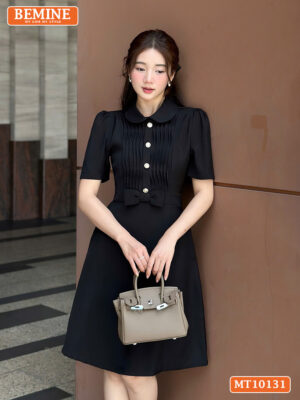 Đầm thiết kế BEMINE cổ sen xếp ly đính nơ eo MT10131