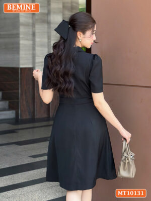 Đầm thiết kế BEMINE cổ sen xếp ly đính nơ eo MT10131