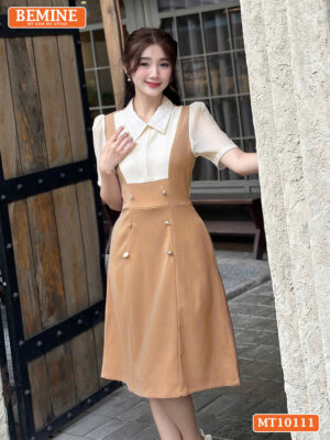 Đầm thiết kế BEMINE cổ sơ mi giả yếm MT10111