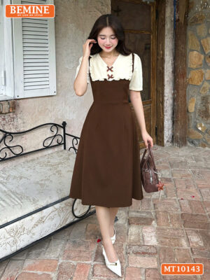 Đầm thiết kế BEMINE cổ tim phối viền bèo MT10143