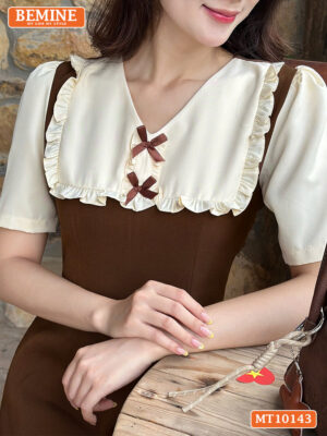 Đầm thiết kế BEMINE cổ tim phối viền bèo MT10143