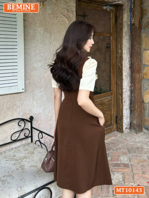 Đầm thiết kế BEMINE cổ tim phối viền bèo MT10143
