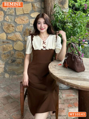 Đầm thiết kế BEMINE cổ tim phối viền bèo MT10143