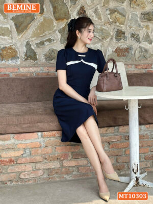 Đầm thiết kế BEMINE cổ tròn 2 lớp đính nơ MT10303