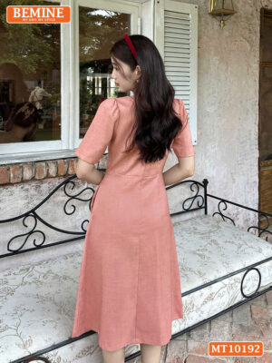Đầm thiết kế BEMINE cổ tròn nơ dáng xòe MT10192