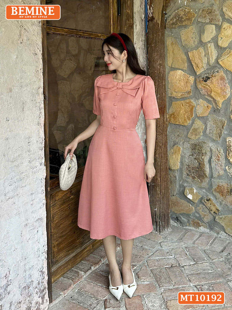 Đầm thiết kế BEMINE cổ tròn nơ dáng xòe MT10192