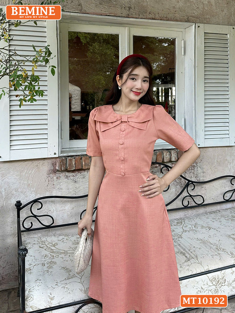 Đầm thiết kế BEMINE cổ tròn nơ dáng xòe MT10192
