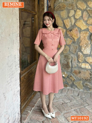 Đầm thiết kế BEMINE cổ tròn nơ dáng xòe MT10192