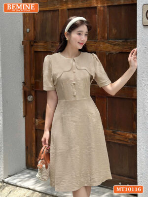Đầm thiết kế BEMINE cổ tròn vạt giả MT10116