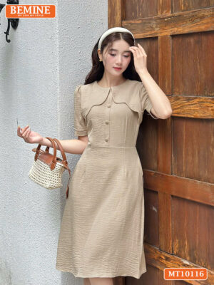 Đầm thiết kế BEMINE cổ tròn vạt giả MT10116