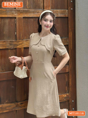 Đầm thiết kế BEMINE cổ tròn vạt giả MT10116