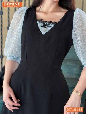 Đầm thiết kế BEMINE cổ vuông phối ren MT10158