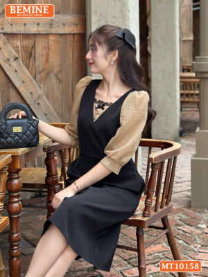 Đầm thiết kế BEMINE cổ vuông phối ren MT10158