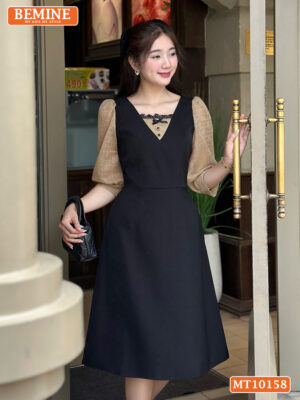 Đầm thiết kế BEMINE cổ vuông phối ren MT10158