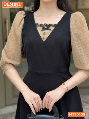 Đầm thiết kế BEMINE cổ vuông phối ren MT10158