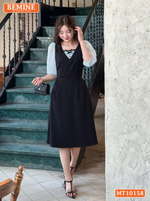 Đầm thiết kế BEMINE cổ vuông phối ren MT10158