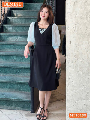 Đầm thiết kế BEMINE cổ vuông phối ren MT10158