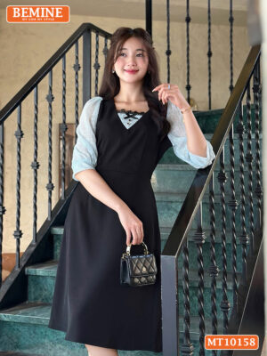 Đầm thiết kế BEMINE cổ vuông phối ren MT10158