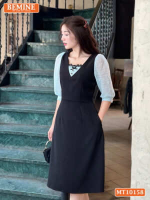 Đầm thiết kế BEMINE cổ vuông phối ren MT10158