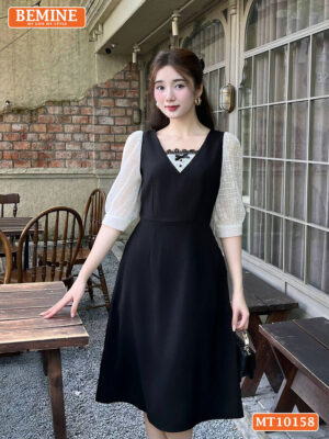 Đầm thiết kế BEMINE cổ vuông phối ren MT10158