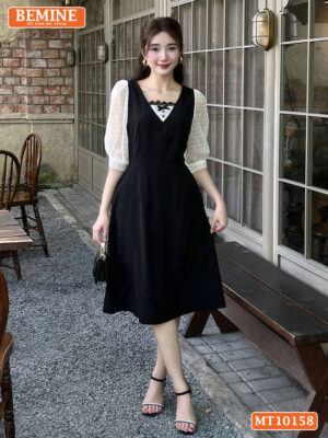 Đầm thiết kế BEMINE cổ vuông phối ren MT10158