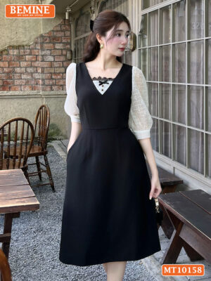 Đầm thiết kế BEMINE cổ vuông phối ren MT10158
