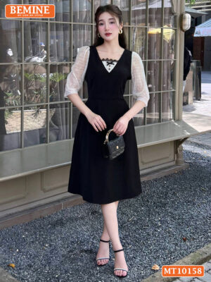 Đầm thiết kế BEMINE cổ vuông phối ren MT10158