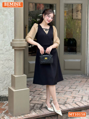 Đầm thiết kế BEMINE cổ vuông phối ren MT10158