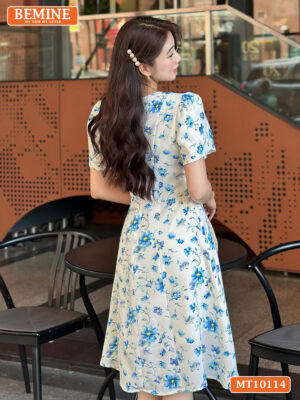 Đầm thiết kế BEMINE hoa cổ tròn dáng chữ A MT10114
