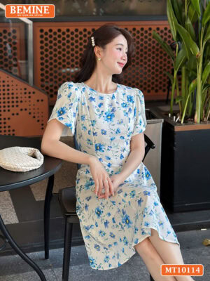 Đầm thiết kế BEMINE hoa cổ tròn dáng chữ A MT10114