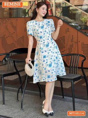 Đầm thiết kế BEMINE hoa cổ tròn dáng chữ A MT10114