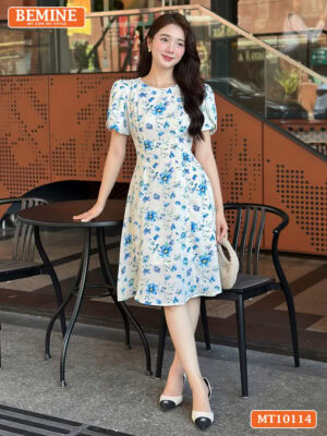 Đầm thiết kế BEMINE hoa cổ tròn dáng chữ A MT10114