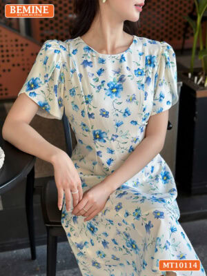 Đầm thiết kế BEMINE hoa cổ tròn dáng chữ A MT10114