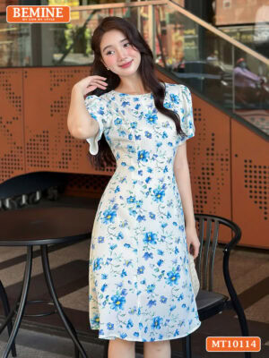 Đầm thiết kế BEMINE hoa cổ tròn dáng chữ A MT10114