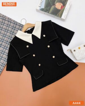 Áo kiểu BEMINE cổ V đính cúc dáng peplum A444 hình ảnh