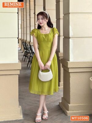 Đầm thiết kế BEMINE cổ vuông nhún ngực tay dáng chữ A phù hợp đi chơi-MT10506