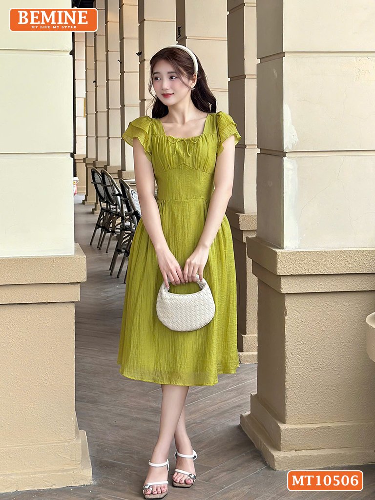 Đầm thiết kế BEMINE cổ vuông nhún ngực MT10506 - thời trang công sở BEMINE fashion HCM