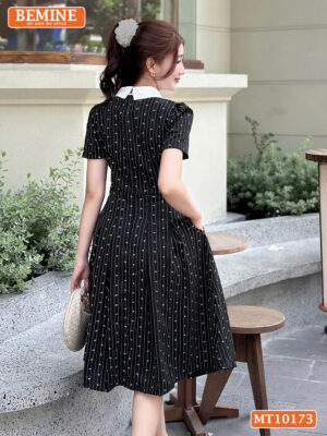 Đầm thiết kế BEMINE cổ đính nơ tùng xếp ly MT10173