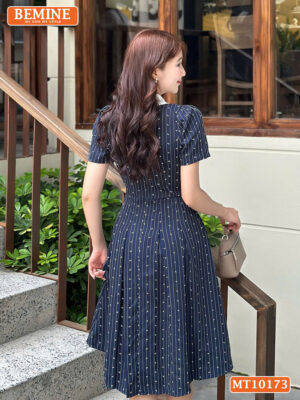 Đầm thiết kế BEMINE cổ đính nơ tùng xếp ly MT10173