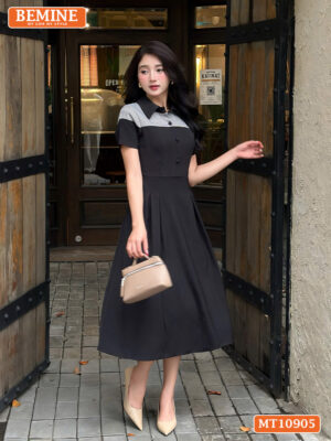 Đầm thiết kế BEMINE cổ đức phối caro MT10905