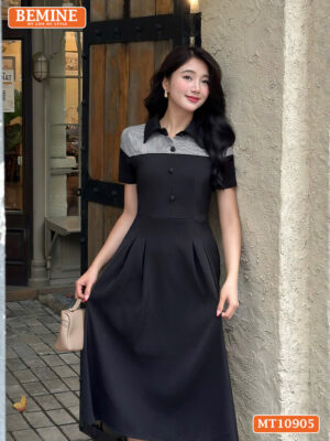Đầm thiết kế BEMINE cổ đức phối caro MT10905