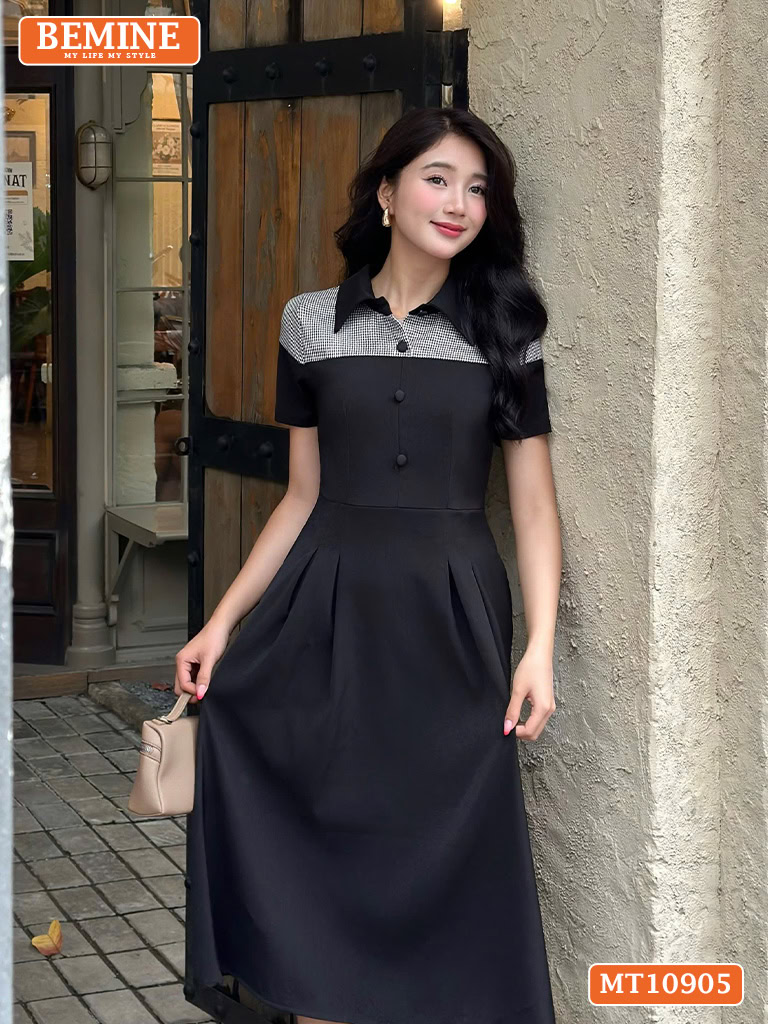 Đầm thiết kế BEMINE cổ đức phối caro MT10905