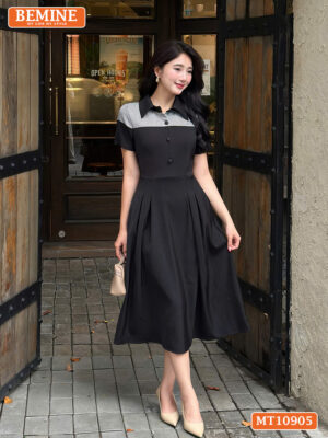 Đầm thiết kế BEMINE cổ đức phối caro MT10905