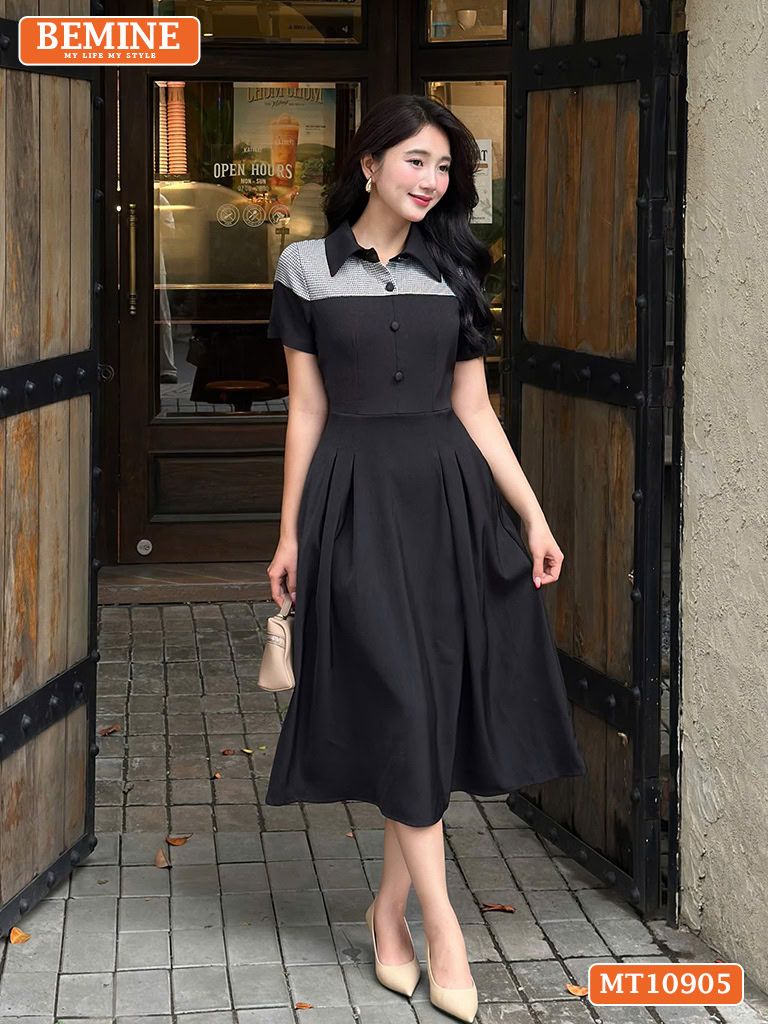 Top 7+ Mẫu Đầm Đen Dự Tiệc Quý Phái, Quyến Rũ Cho Chị Em Đầm thiết kế BEMINE cổ đức phối caro MT10905