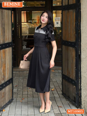Đầm thiết kế BEMINE cổ đức phối caro MT10905