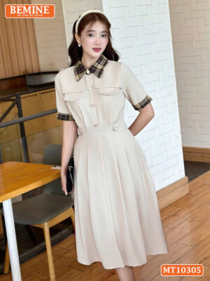 Đầm thiết kế BEMINE cổ đức phối kẻ caro MT10305